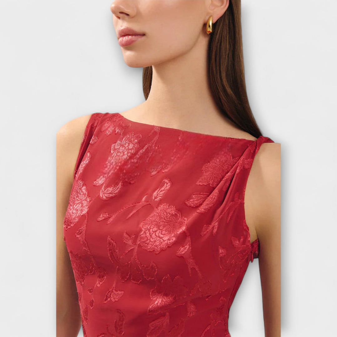 Elegant Backless Lace-Up Jacquard Maxi Dress