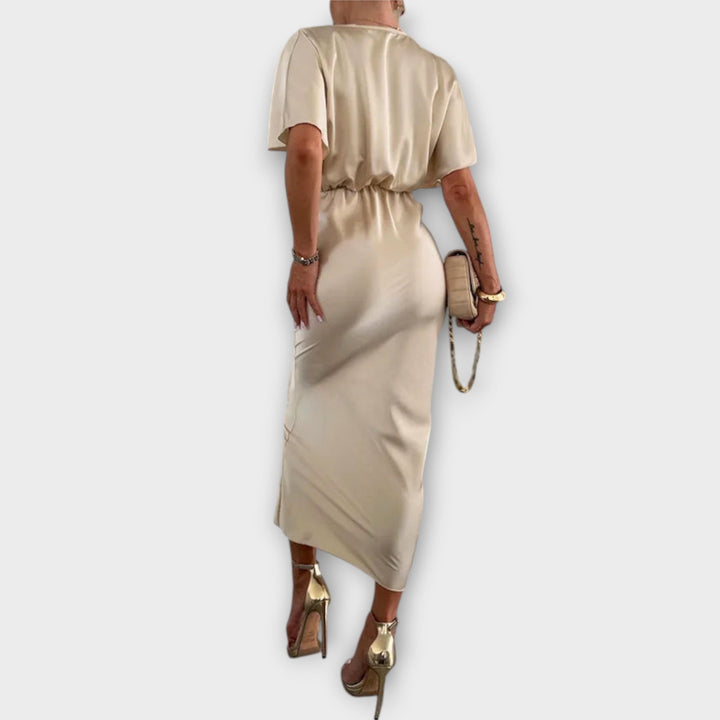 Šaty Maxi s úzkým střihem, saténové, s křížovým uzlem a výstřihem do V