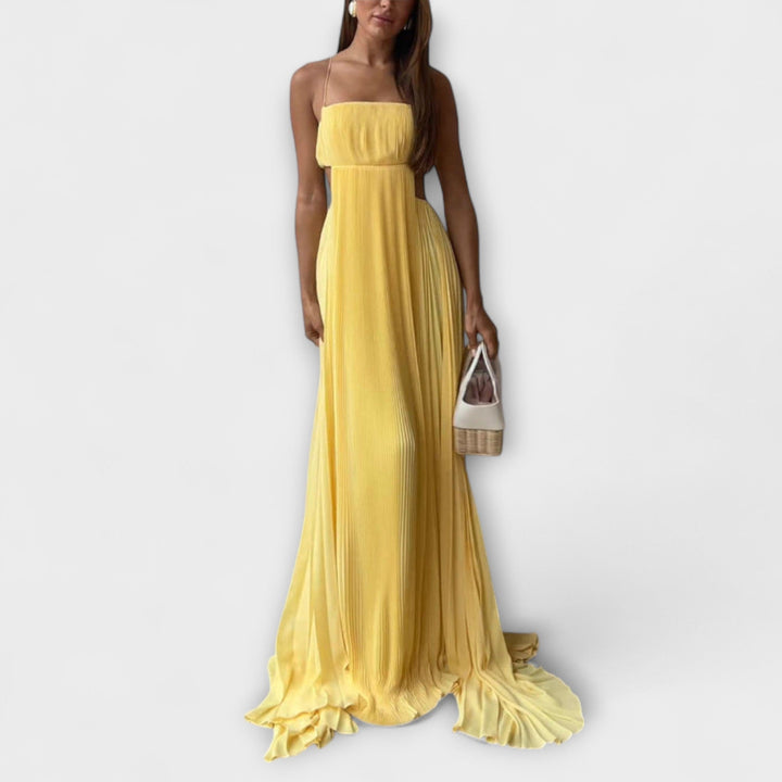 Chic Pleated Cutout Flowing Maxi Dress