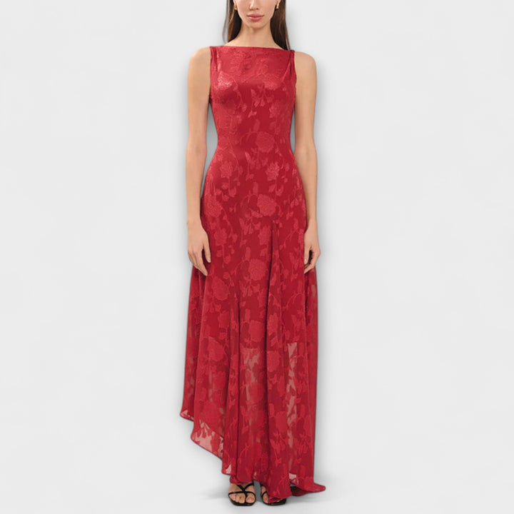 Elegant Backless Lace-Up Jacquard Maxi Dress