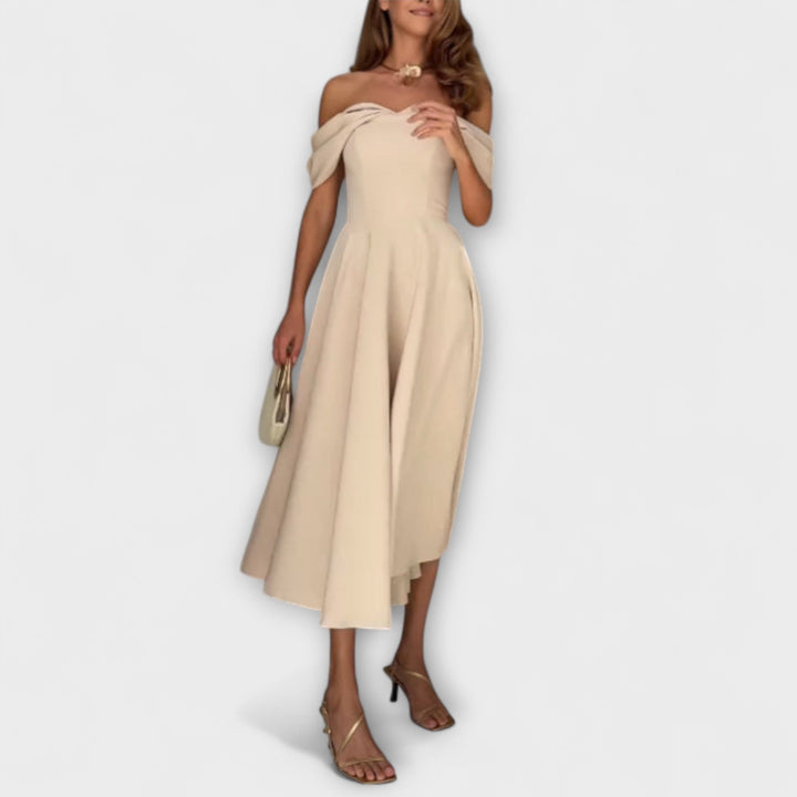 Chic Off-the-Shoulder Draped Maxi Dress