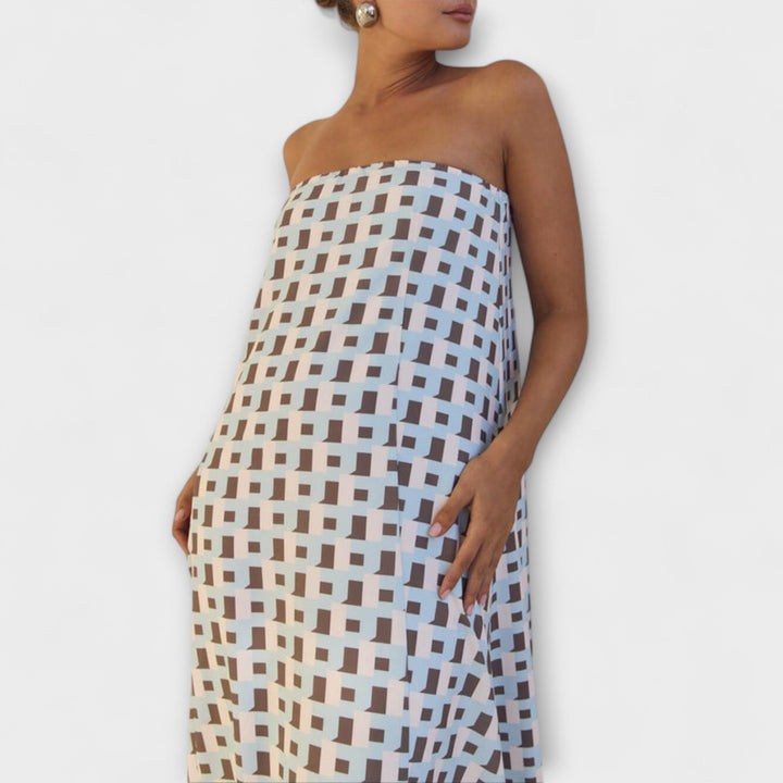 Unique Geometric Off-Shoulder Maxi Dress