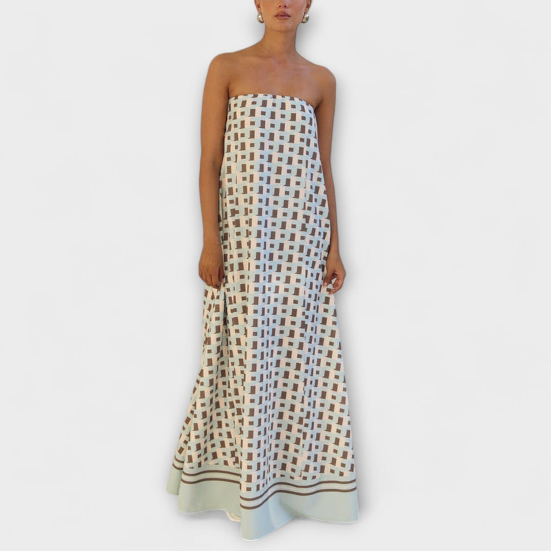 Unique Geometric Off-Shoulder Maxi Dress