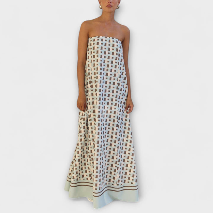 Unique Geometric Off-Shoulder Maxi Dress
