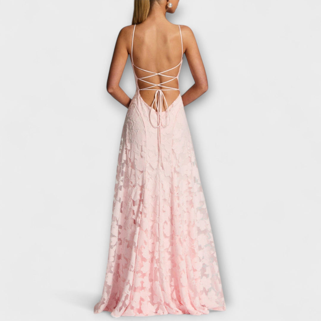 Stylish Floral Lace Maxi Dress with Spaghetti Straps