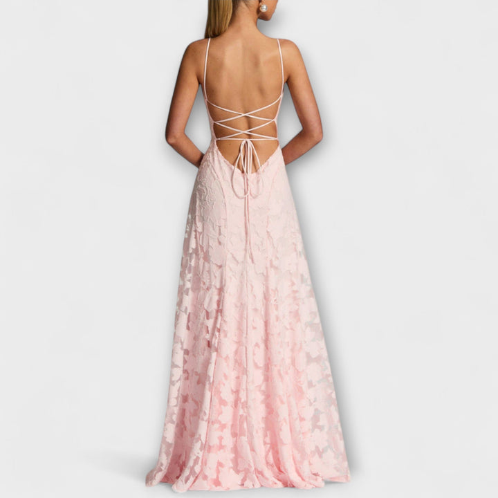 Stylish Floral Lace Maxi Dress with Spaghetti Straps