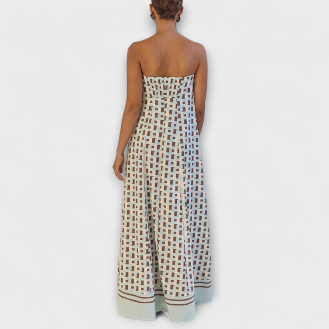 Unique Geometric Off-Shoulder Maxi Dress