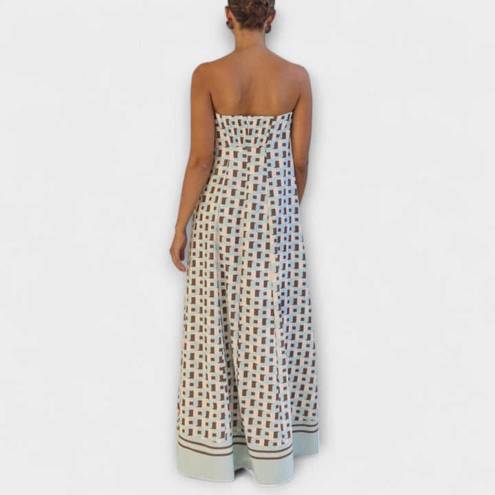 Unique Geometric Off-Shoulder Maxi Dress