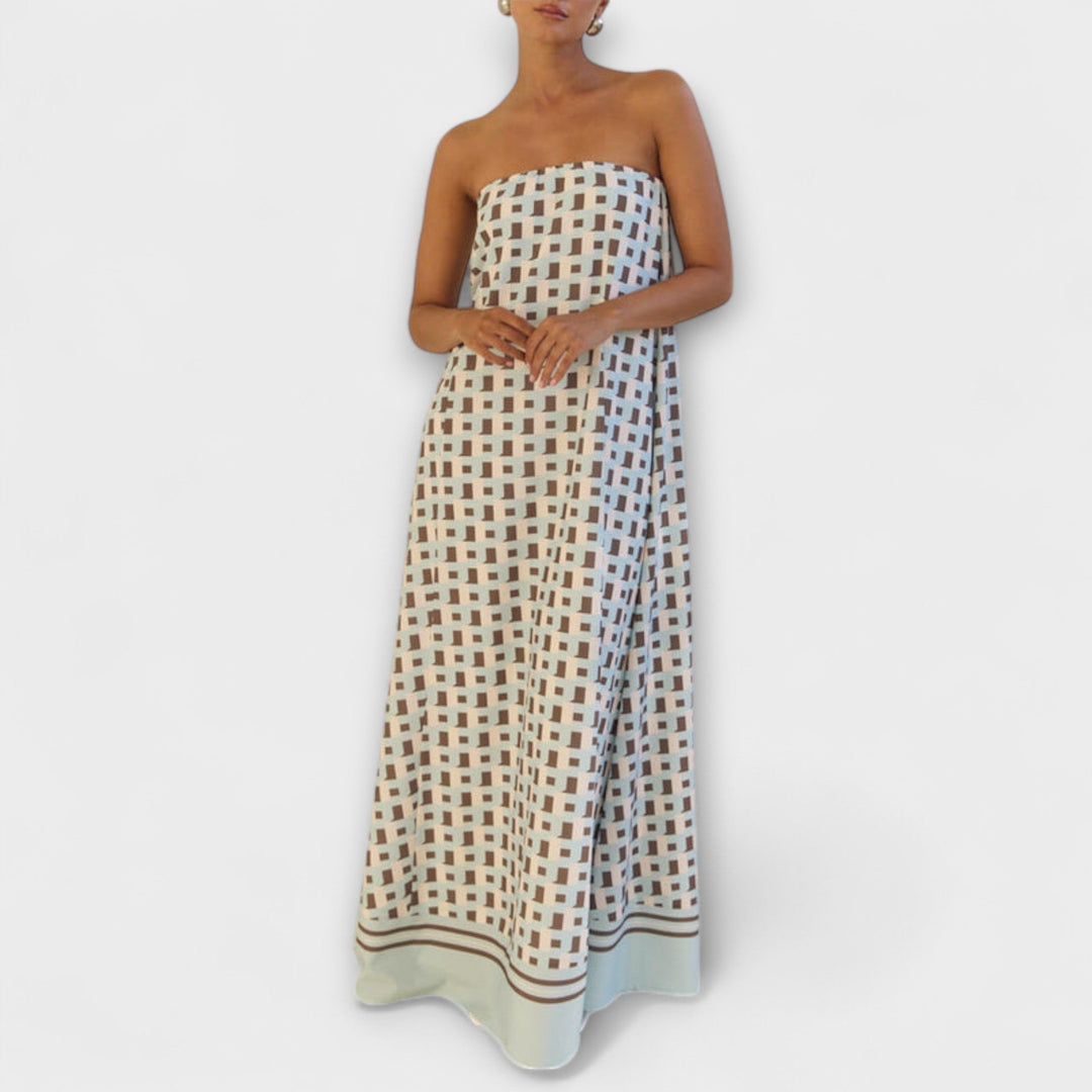Unique Geometric Off-Shoulder Maxi Dress