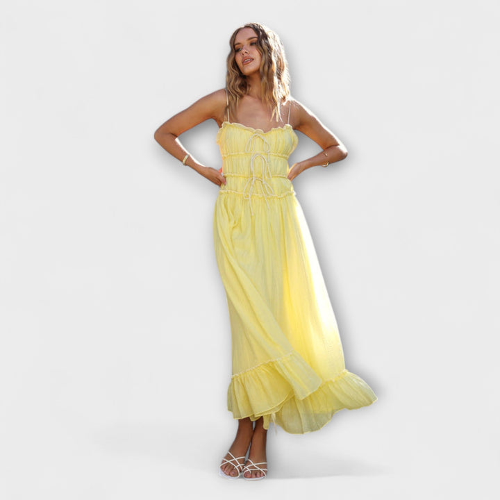 Ruffled Hem Sleeveless Midi Dress