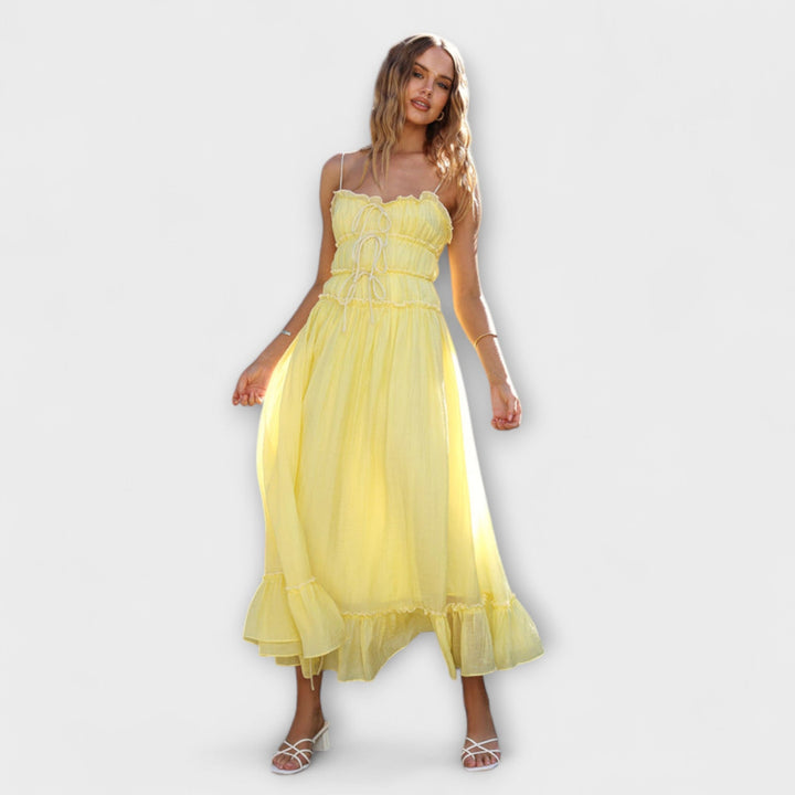 Ruffled Hem Sleeveless Midi Dress