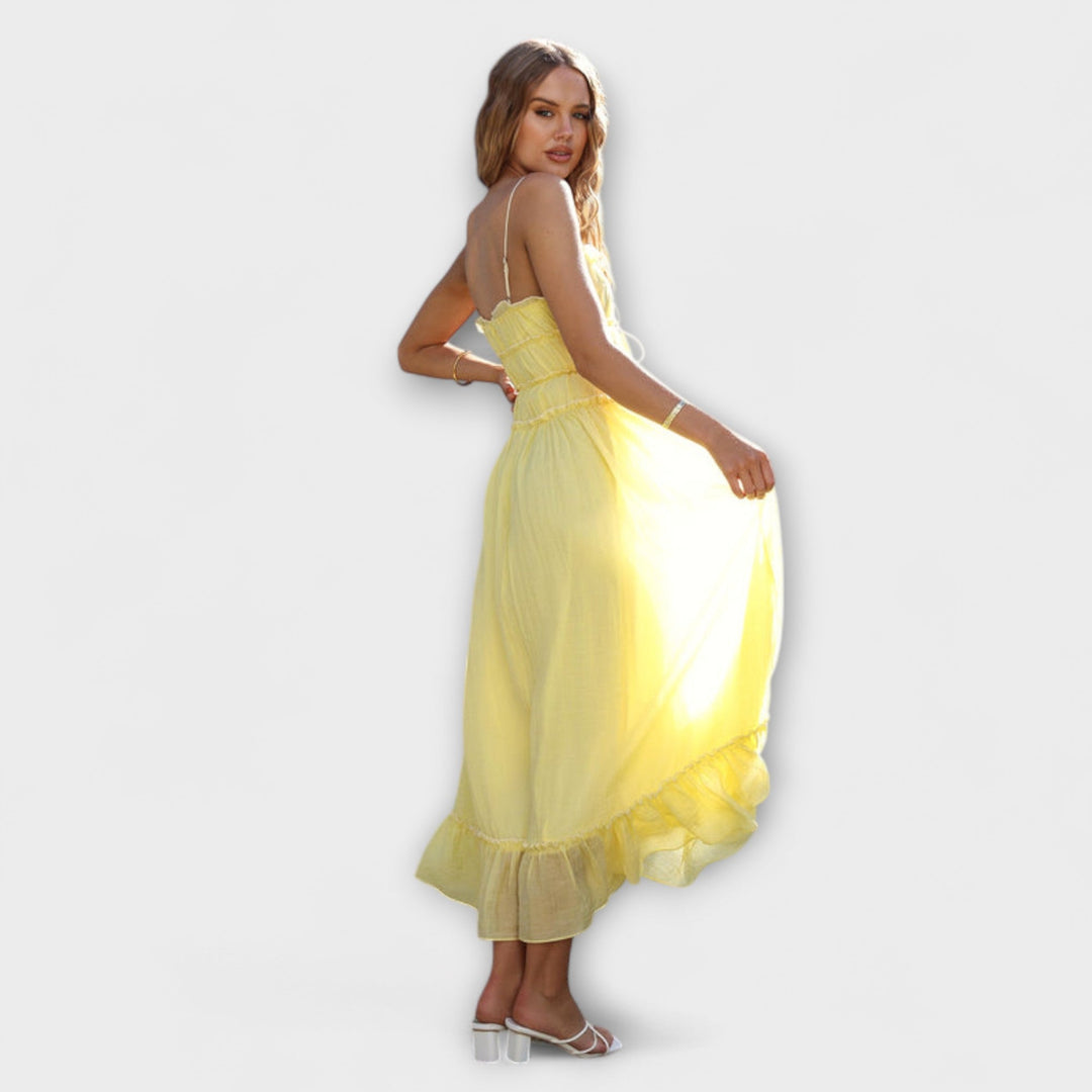 Ruffled Hem Sleeveless Midi Dress