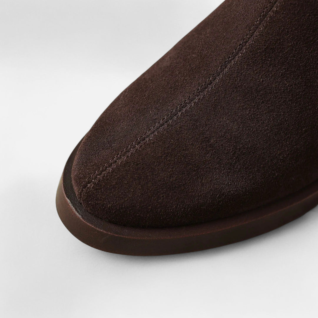 Damskie zamszowe botki za kostkę – kwadratowy nosek, średni obcas