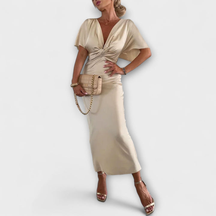 Šaty Maxi s úzkým střihem, saténové, s křížovým uzlem a výstřihem do V