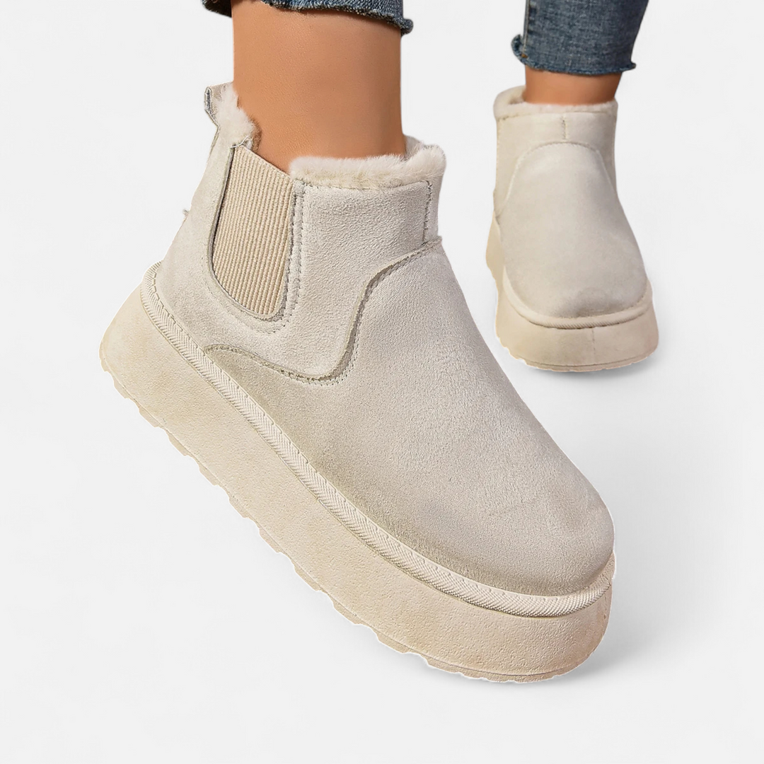 Damskie krótkie pluszowe botki na platformie do kostki