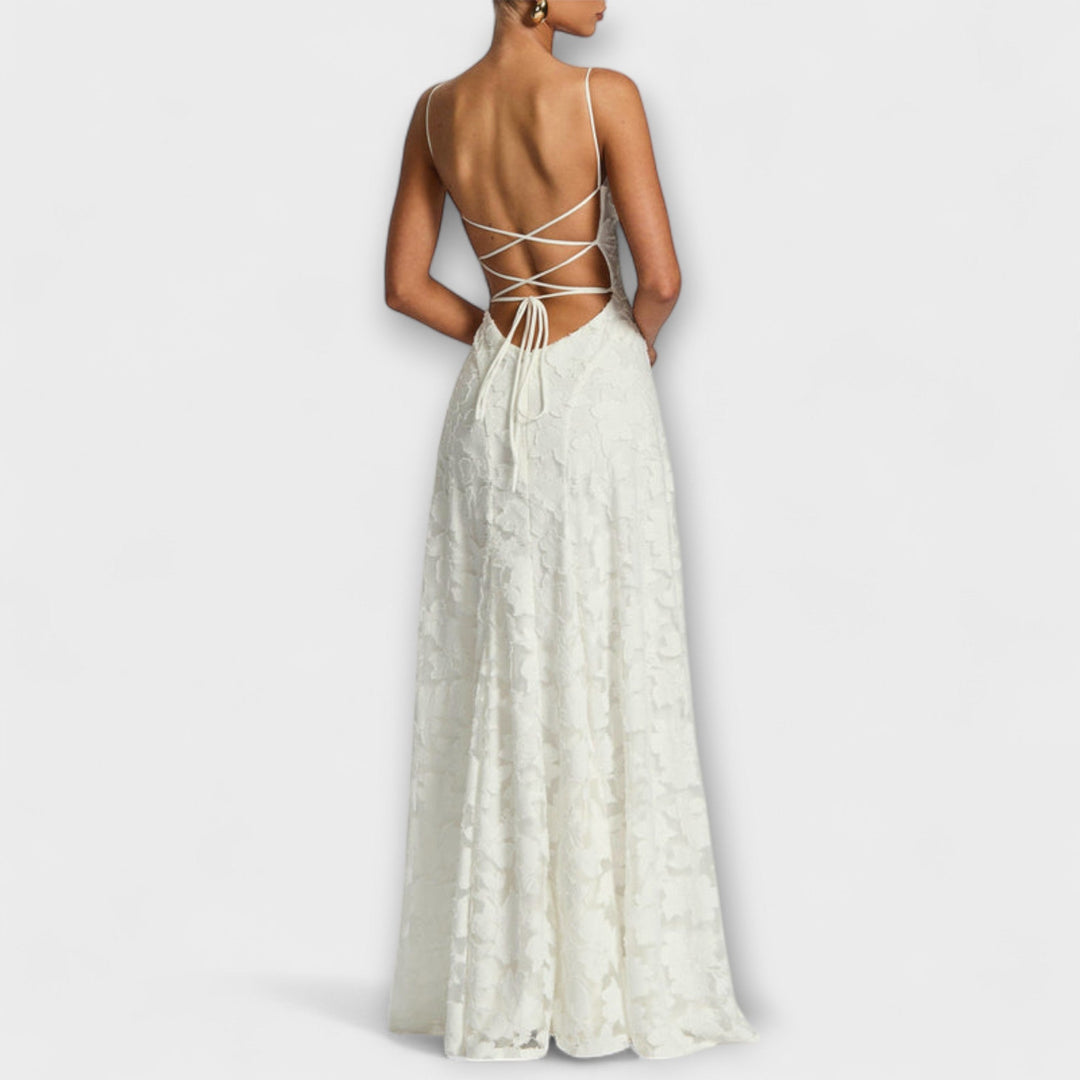 Stylish Floral Lace Maxi Dress with Spaghetti Straps