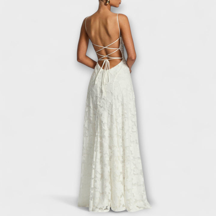 Stylish Floral Lace Maxi Dress with Spaghetti Straps