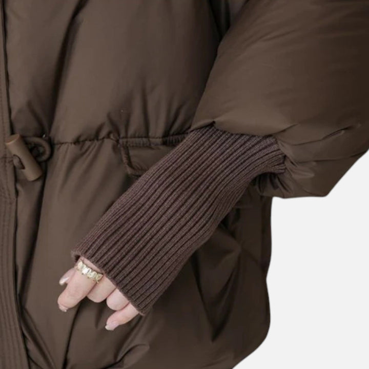 Damska kurtka puchowa z bawełny z futrzanym kołnierzem