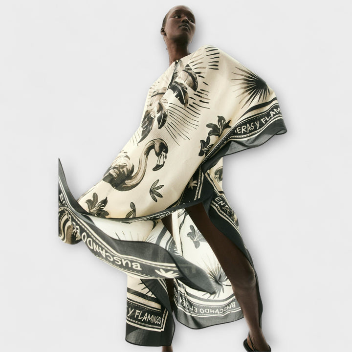 Extra-large Flamingo Print Kaftan Maxi Dress