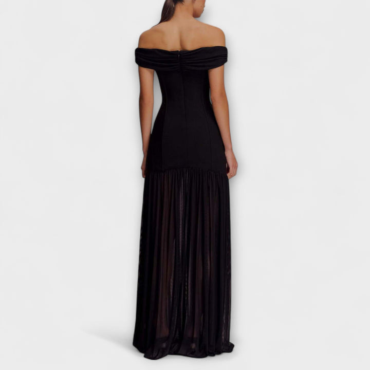 Robe longue moulante élégante sans bretelles avec ornements floraux