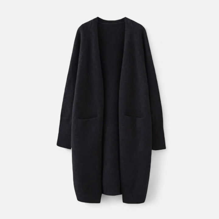 Damski gruby sweter na guziki z dekoltem w serek – jesienne ciepło