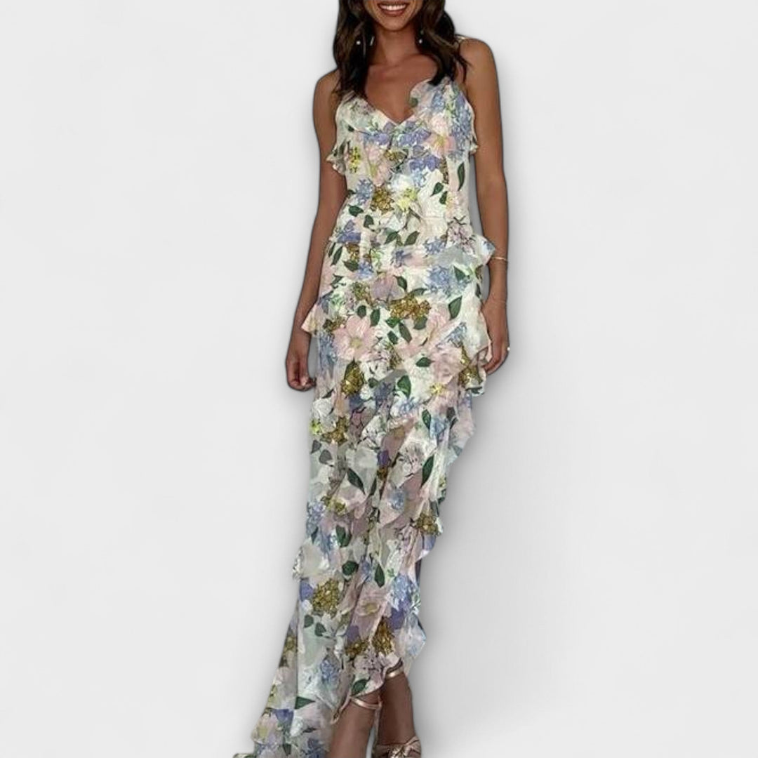 Robe à volants avec imprimé de bretelles