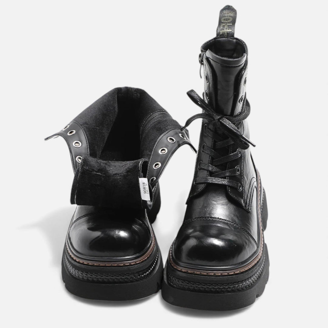 Bottes d'hiver à plateforme pour femmes, doublées en peluche, à lacets