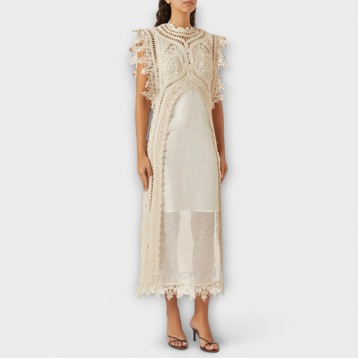Woven Hollow Organza Maxi Dress