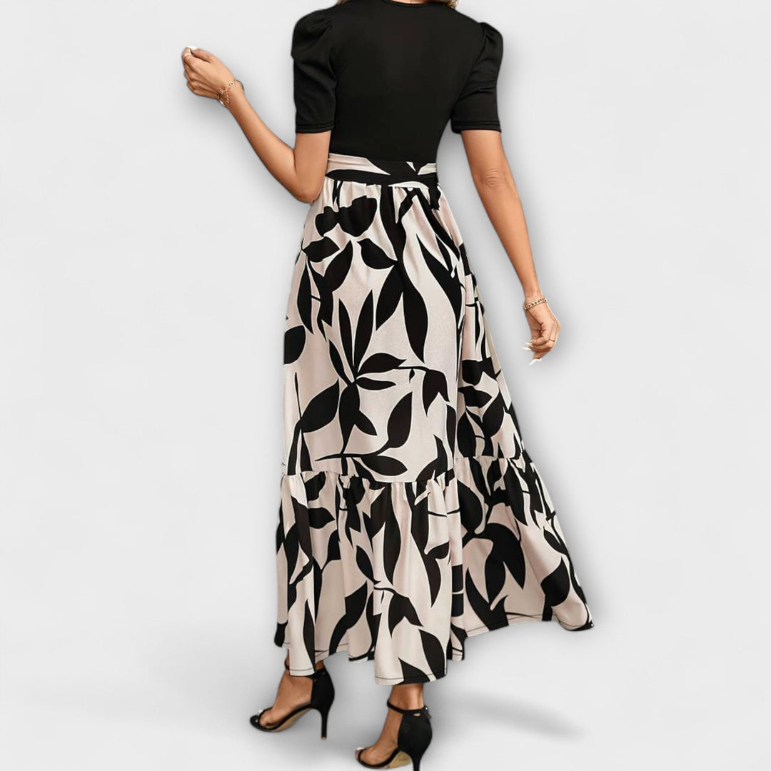 Summer Dress with Floral Pattern and Round Neckline