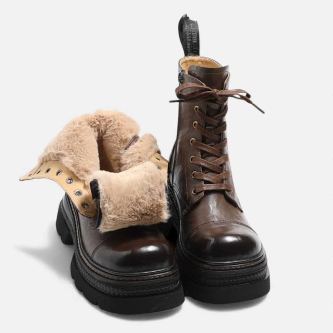 Bottes d'hiver à plateforme pour femmes, doublées en peluche, à lacets