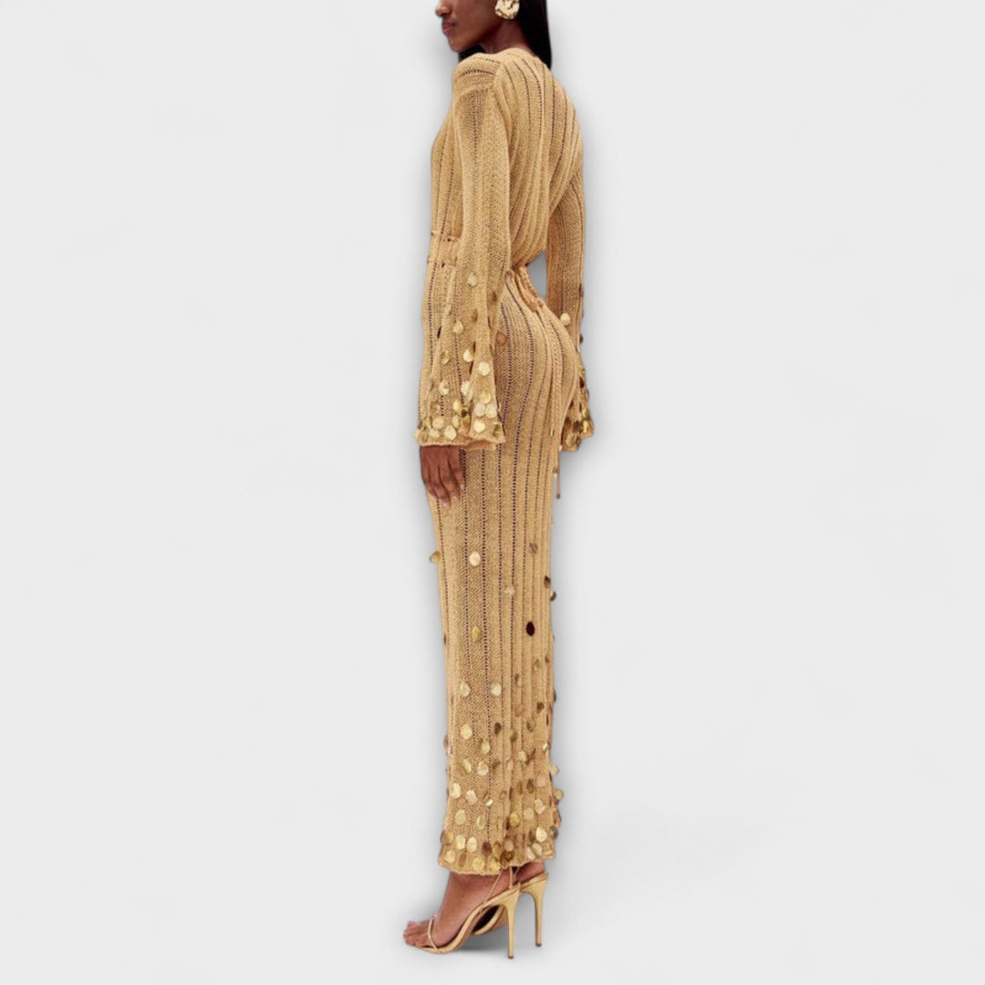 Gold Knit Maxi Dress by Dolly