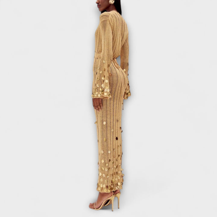 Gold Knit Maxi Dress by Dolly