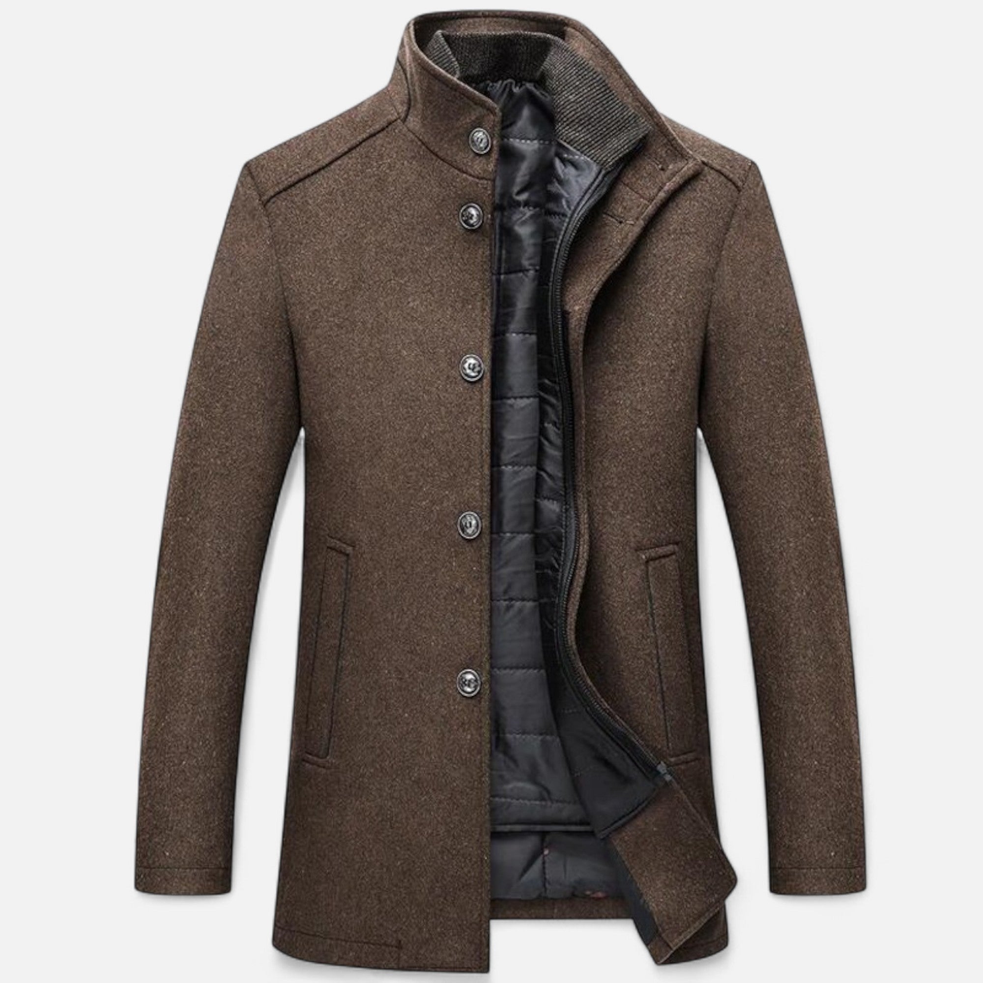 Maison Vaison | Men’s Long Wool Overcoat with Vest Panel