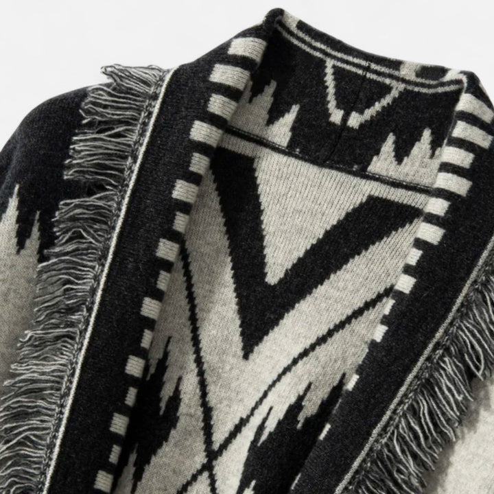 Women’s 100% Cashmere Tassel Cardigan – Vintage Jacquard Elegance