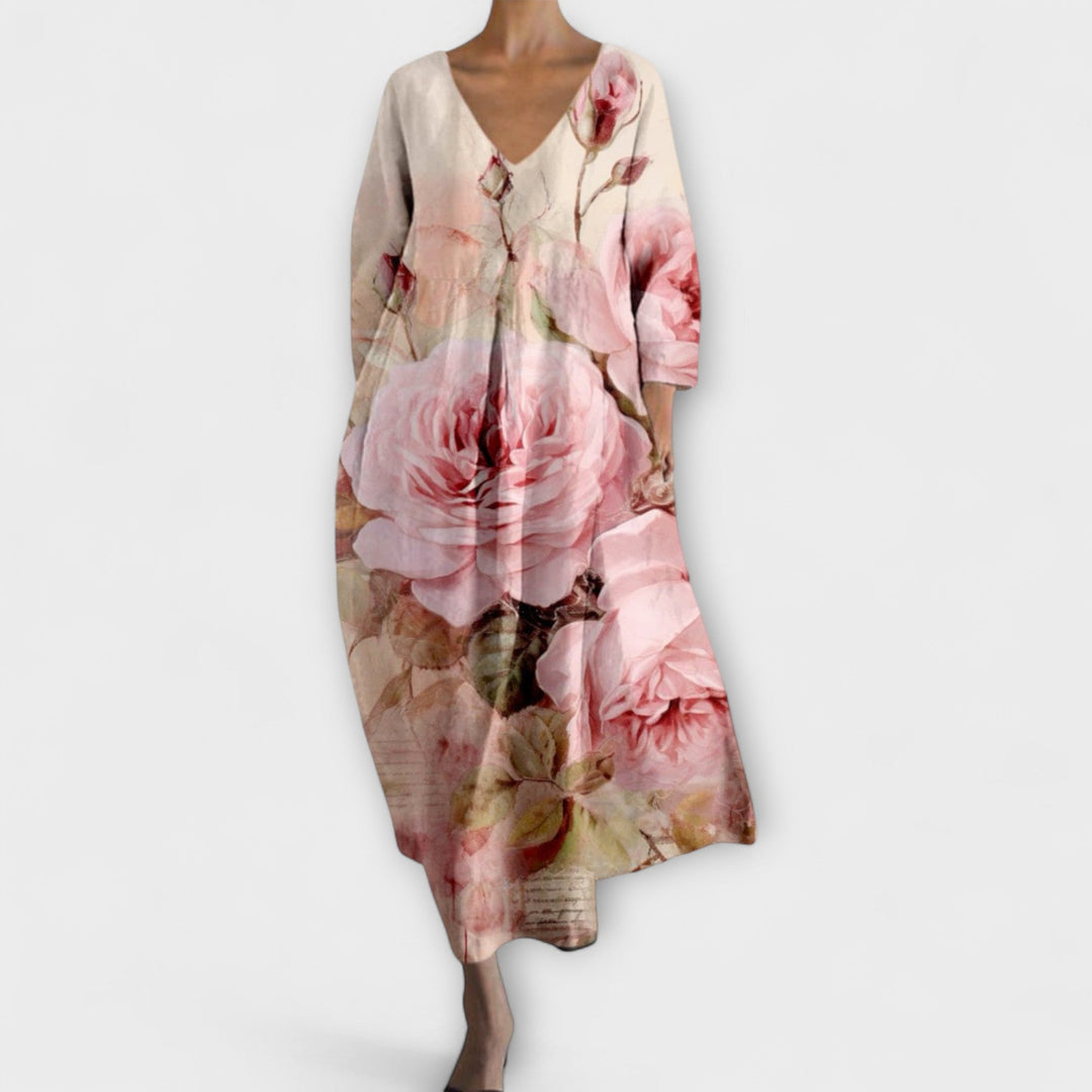 Long, Colorful Dress with V-Neck