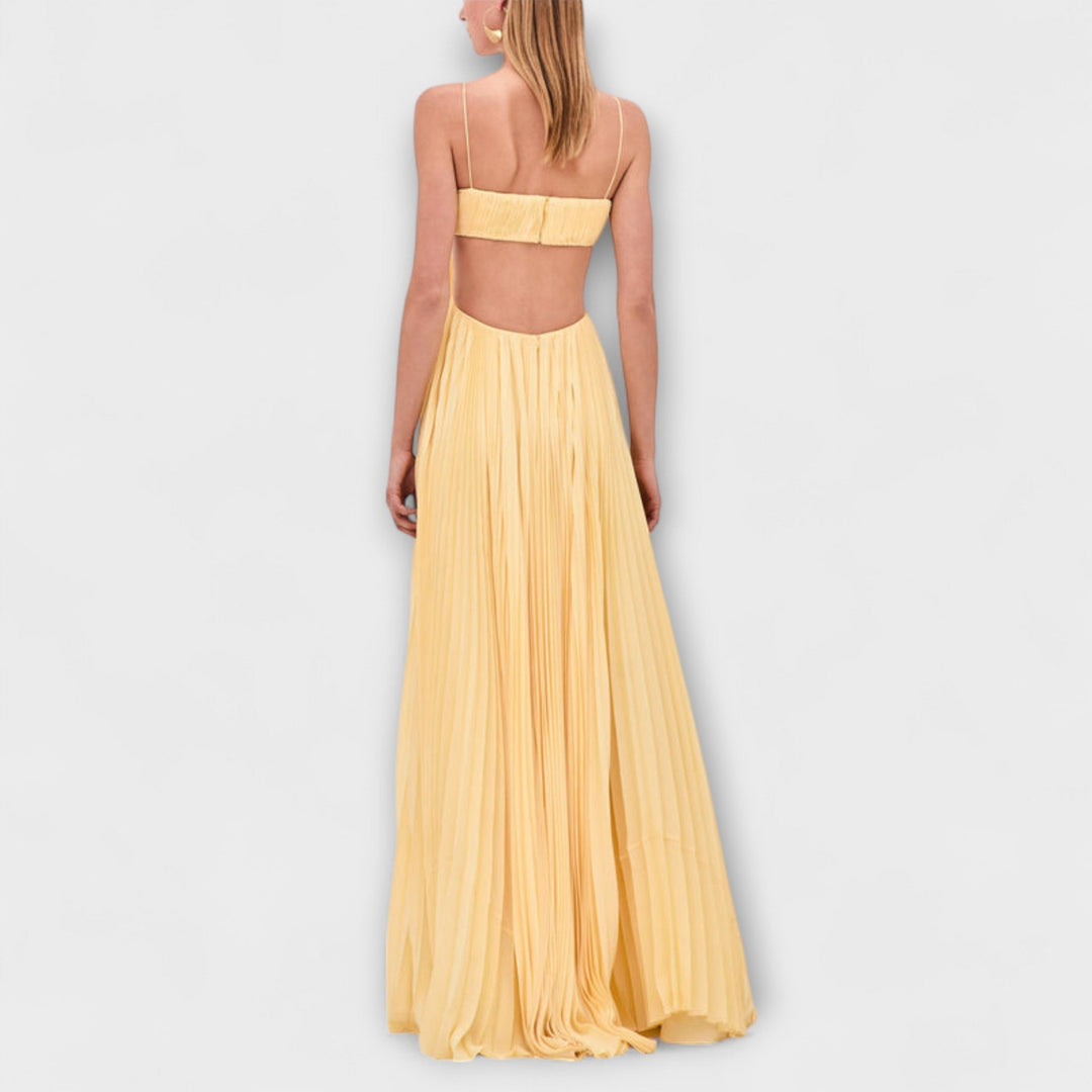 Chic Pleated Cutout Flowing Maxi Dress