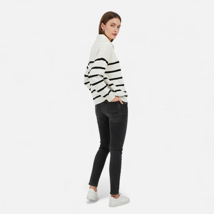 Women's Striped Polo Sweater – Refined Autumn Heritage