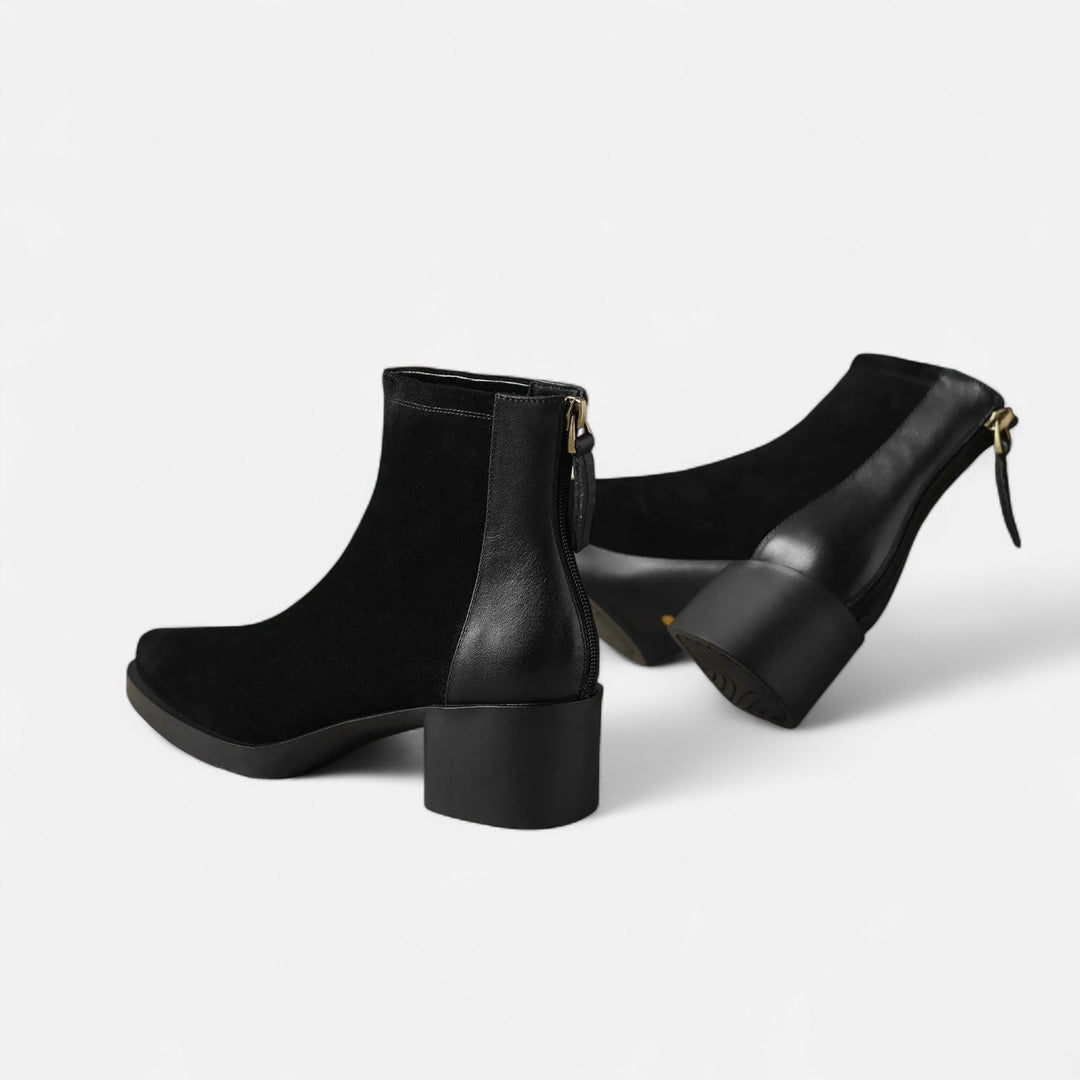 Damskie zamszowe botki za kostkę – kwadratowy nosek, średni obcas