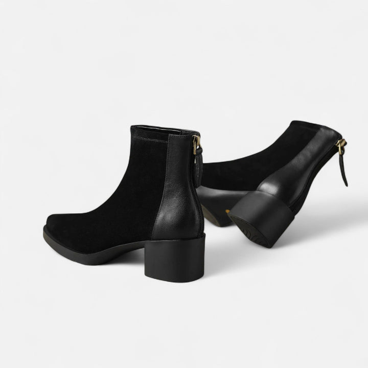 Damskie zamszowe botki za kostkę – kwadratowy nosek, średni obcas