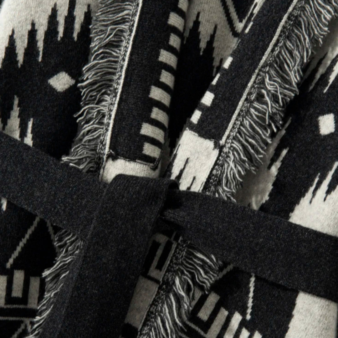 Women’s 100% Cashmere Tassel Cardigan – Vintage Jacquard Elegance