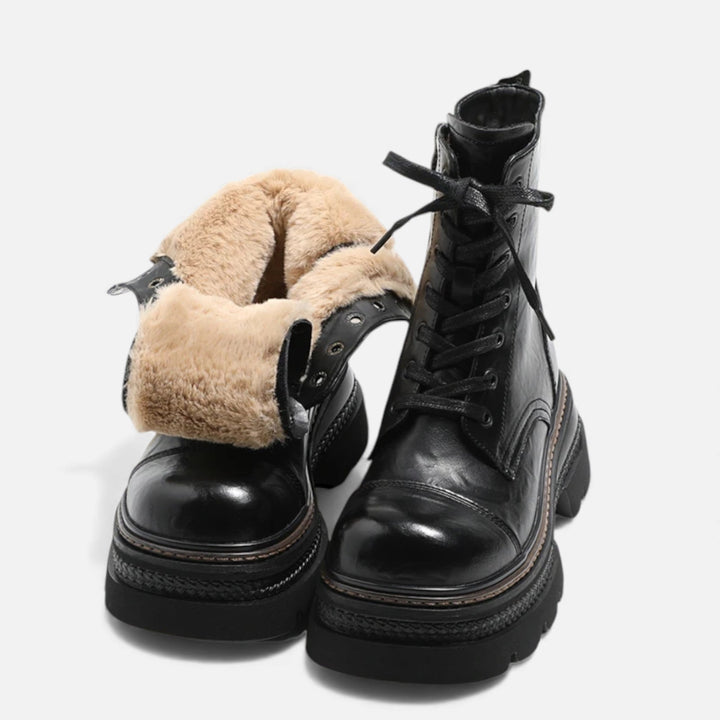 Bottes d'hiver à plateforme pour femmes, doublées en peluche, à lacets