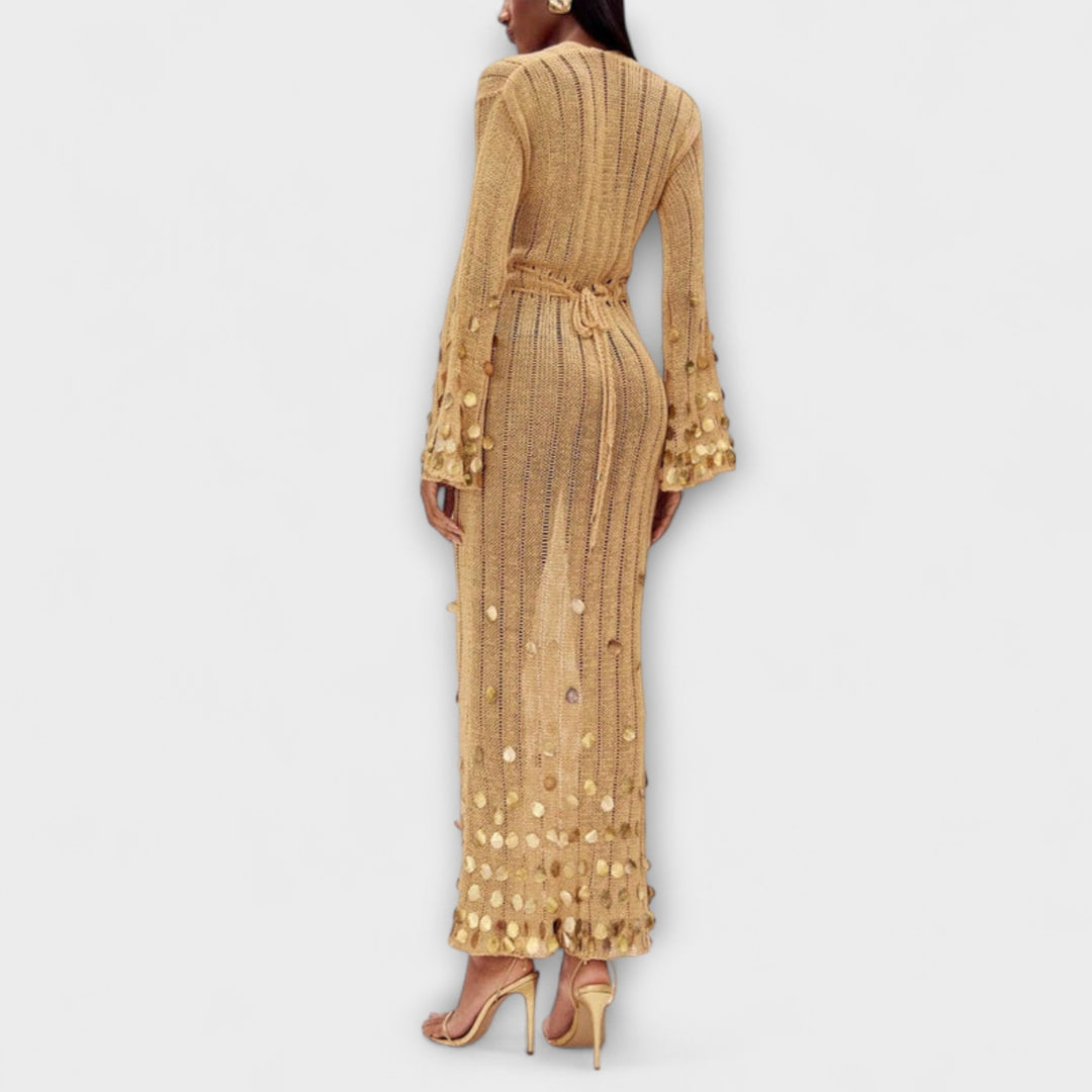 Gold Knit Maxi Dress by Dolly