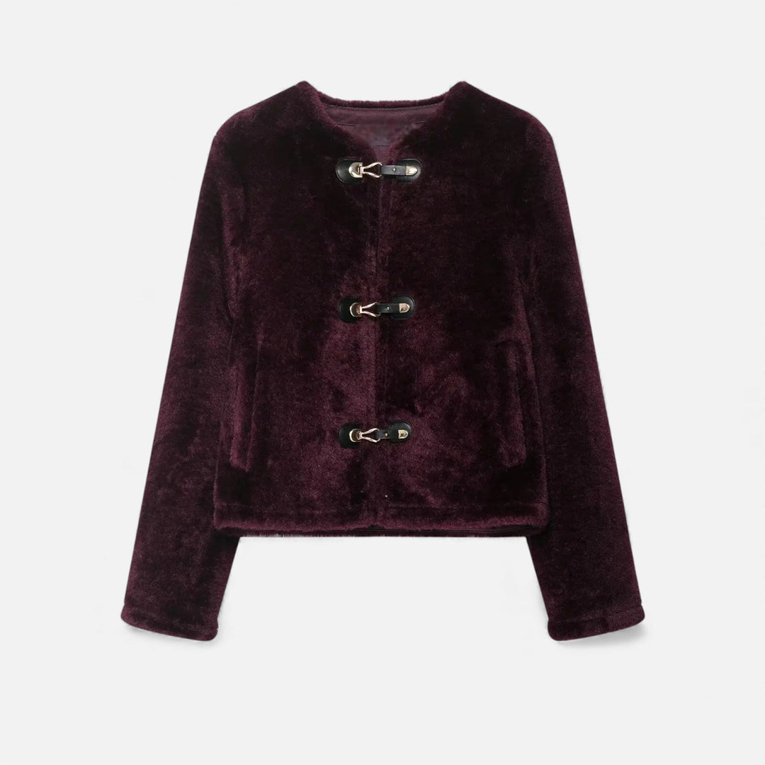 Damska kurtka z zatrzaskami i sztucznym futrem