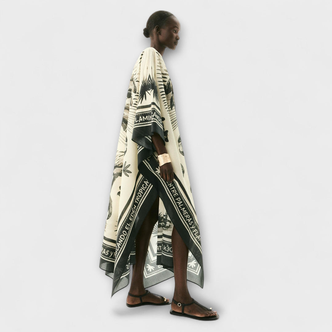 Extra-large Flamingo Print Kaftan Maxi Dress