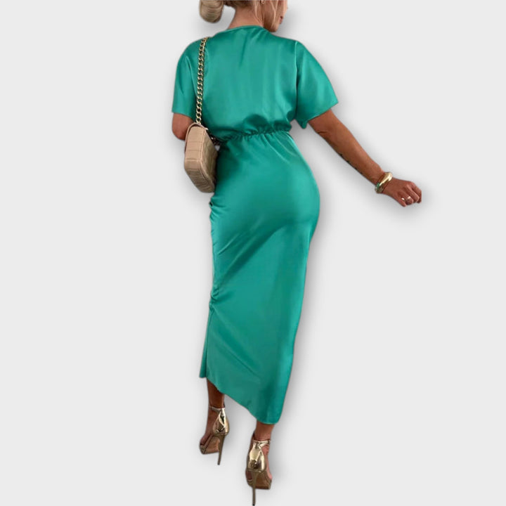 Šaty Maxi s úzkým střihem, saténové, s křížovým uzlem a výstřihem do V