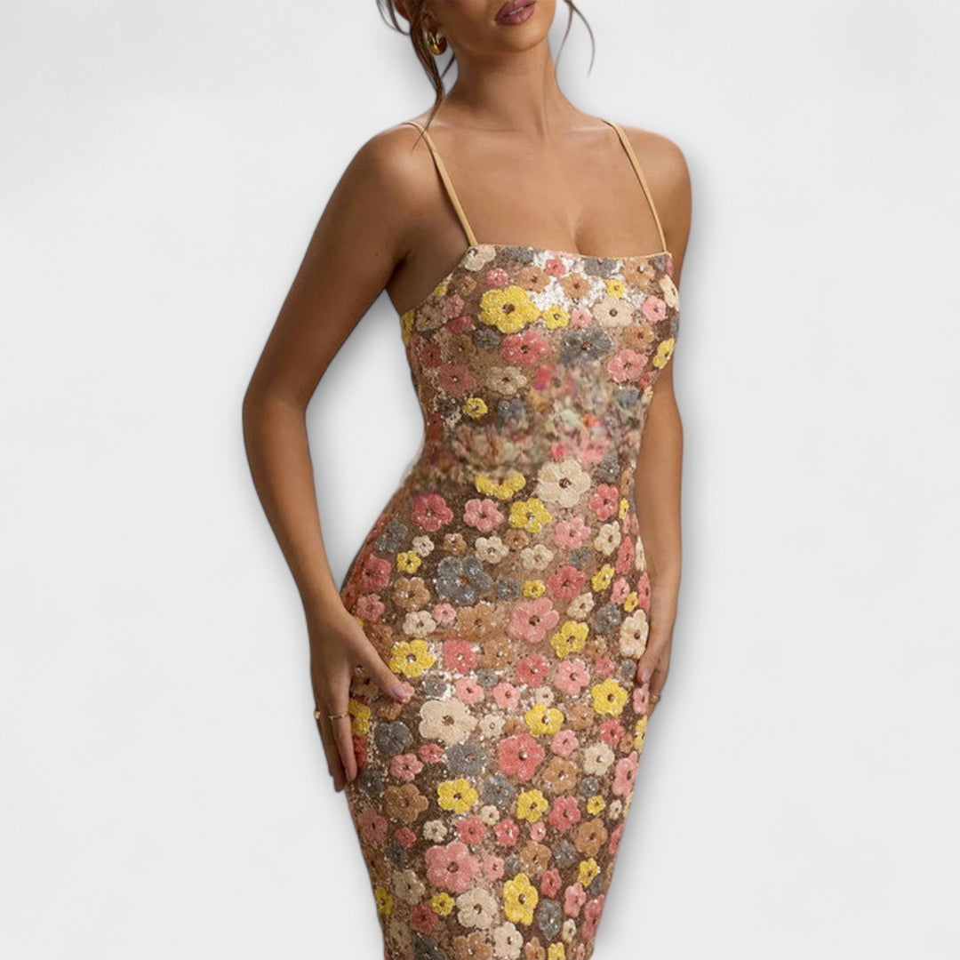 Maxi Dress with Floral Sequins in 80s Style