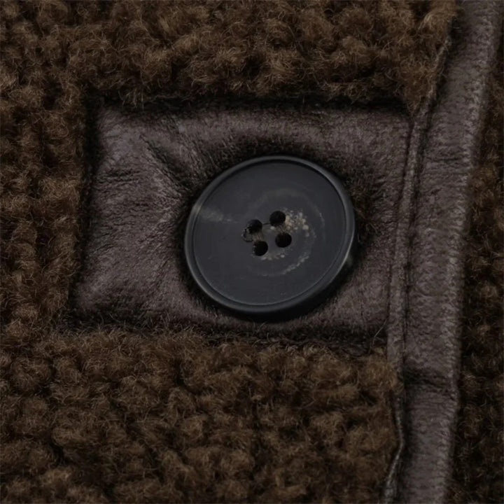 Dámská oboustranná hnědá plyšová bunda s klopovým límcem