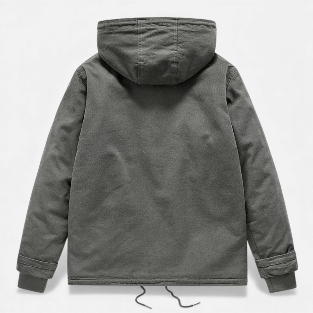 Męski zimowy płaszcz z kapturem z owczej wełny