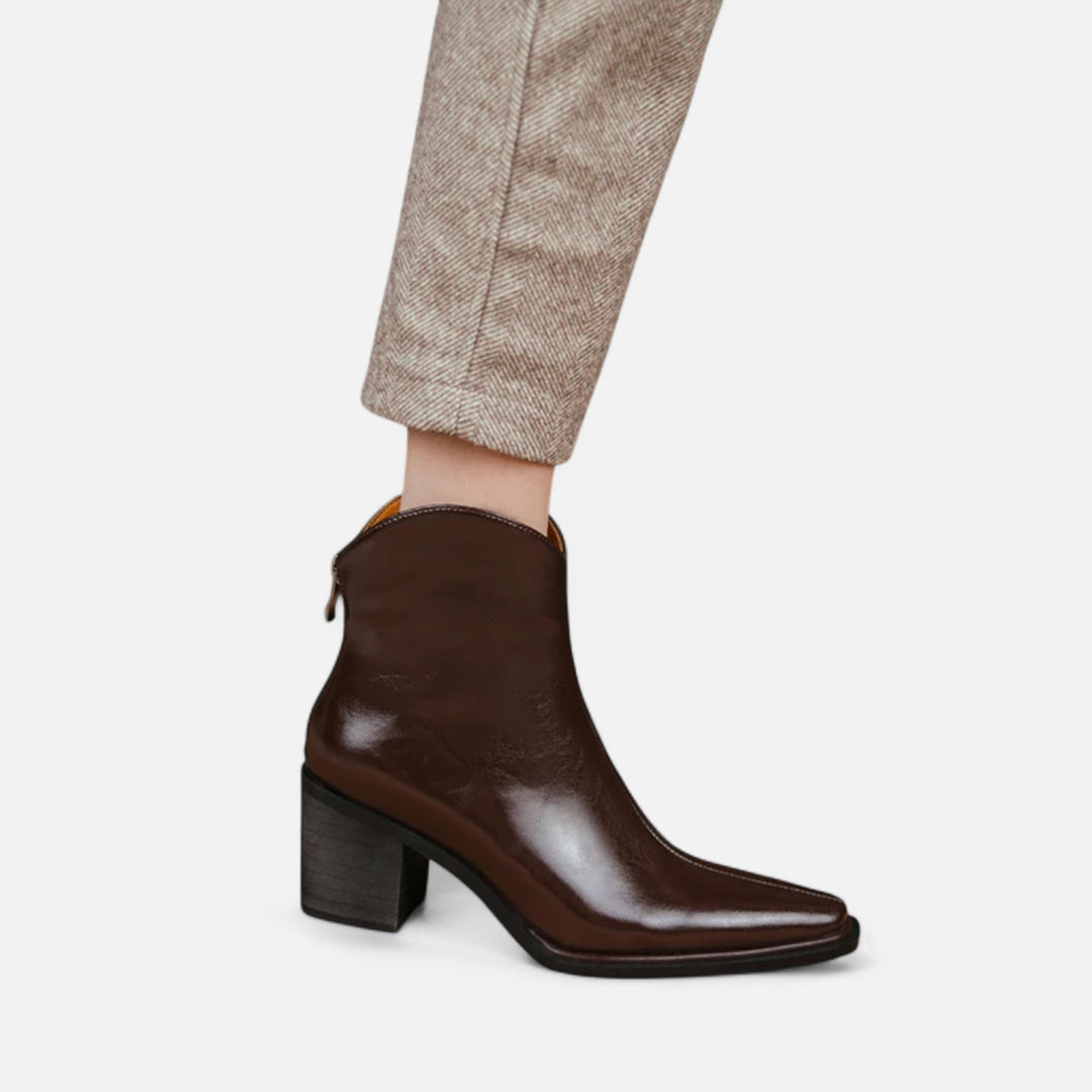 Damskie botki na obcasie z wąskim noskiem ze skóry syntetycznej