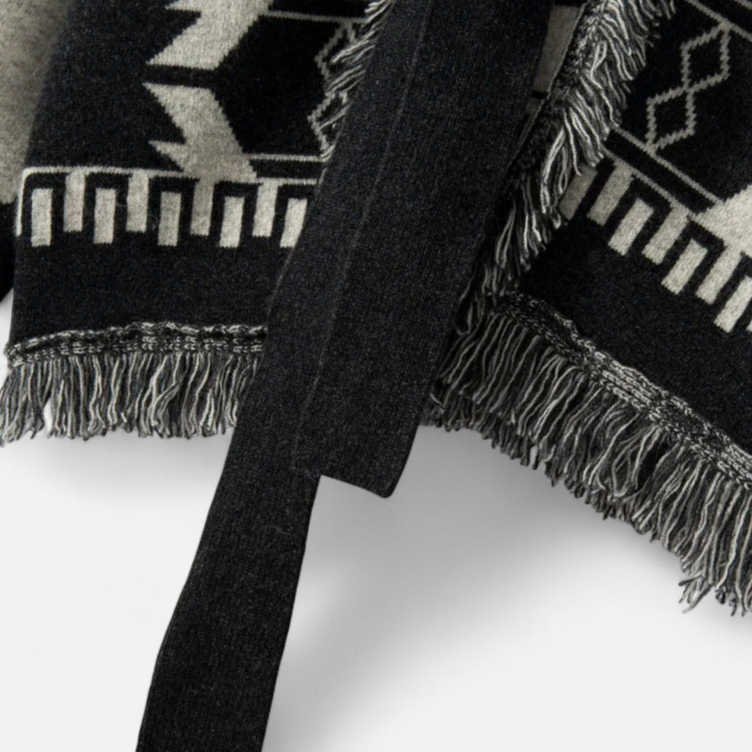 Women’s 100% Cashmere Tassel Cardigan – Vintage Jacquard Elegance